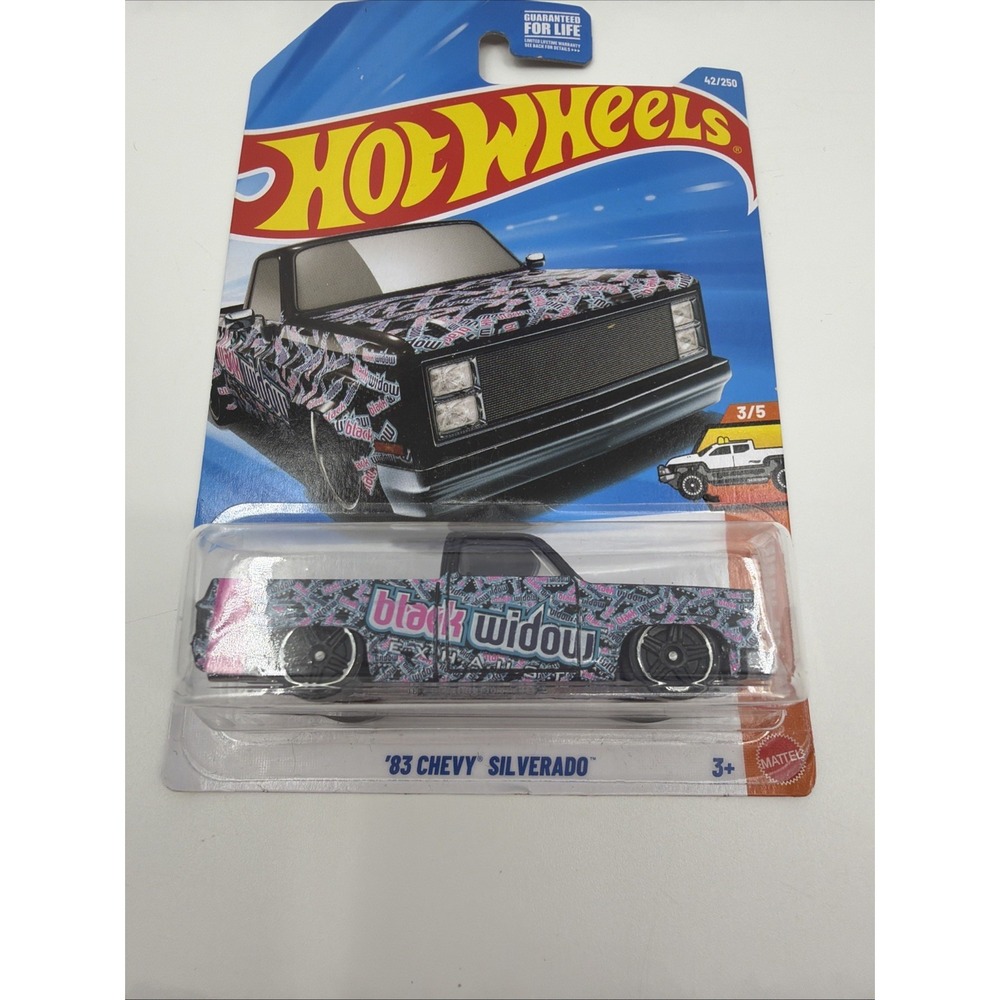 Hot Wheels '83 Chevy Silverado Black Widow 1:64 Diecast Truck Black Pink Blue - Picture 2 of 6